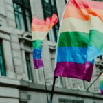 multicolored striped flags