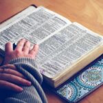 person reading a book with hands on top of book