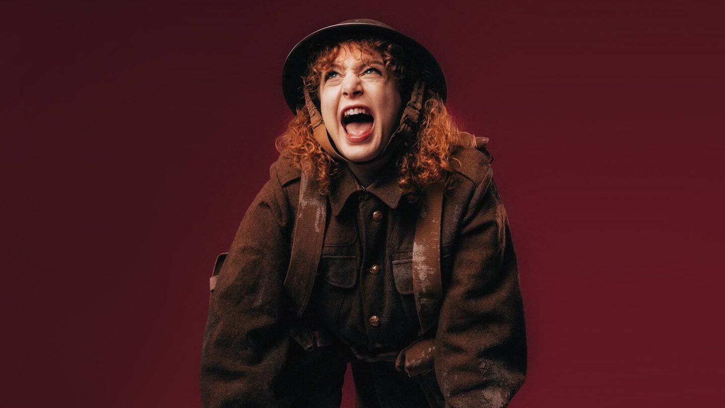 a woman in a army hat