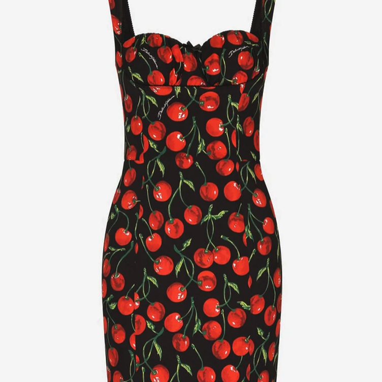black dress with cherries on