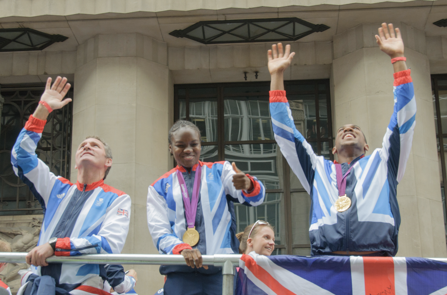 Nicola Adams at the Our Greatest Team Parade, London, 2012. Photo by Richard Gillin, cropped, CC BY-SA 2.0, via Wikimedia Commons.