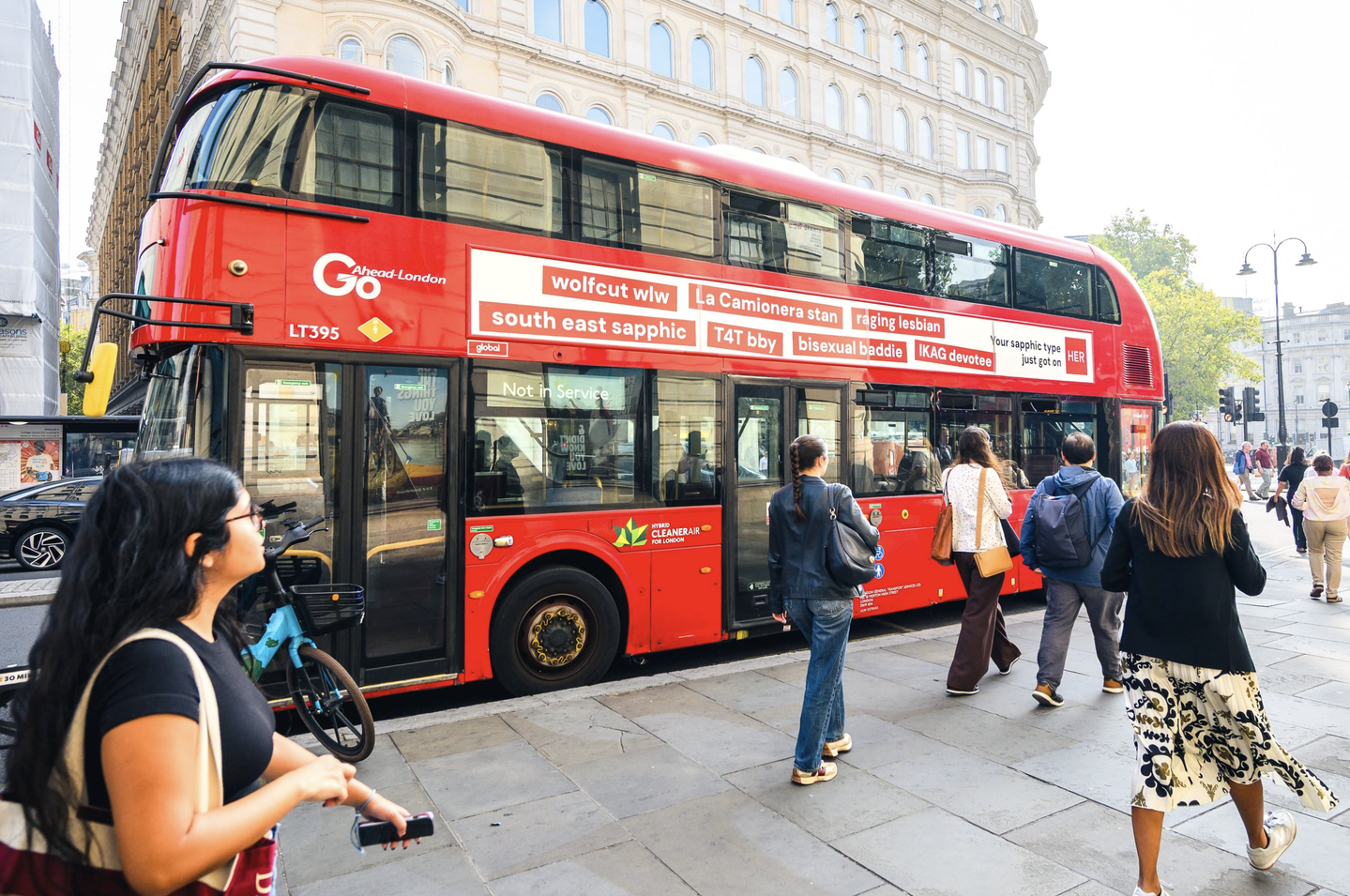 HER's "Every Type. Yes, Even Yours." campaign on a London bus. Photo by NPRP Media.